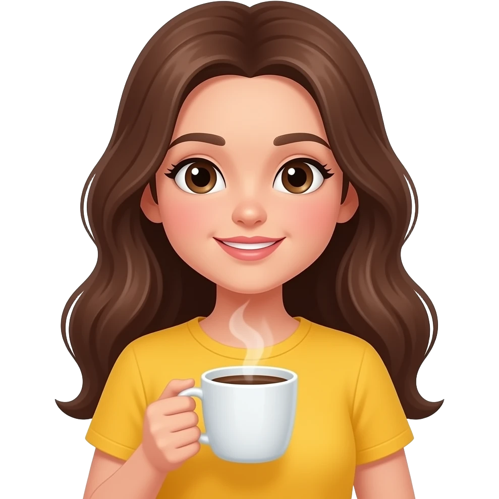 girl in yellow shirt drinking coffee emoji