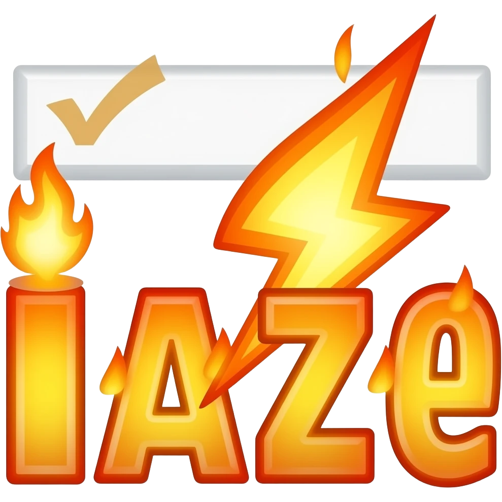 The name Aljaze is spelled out as Fire bolts with a checkmark above it. emoji
