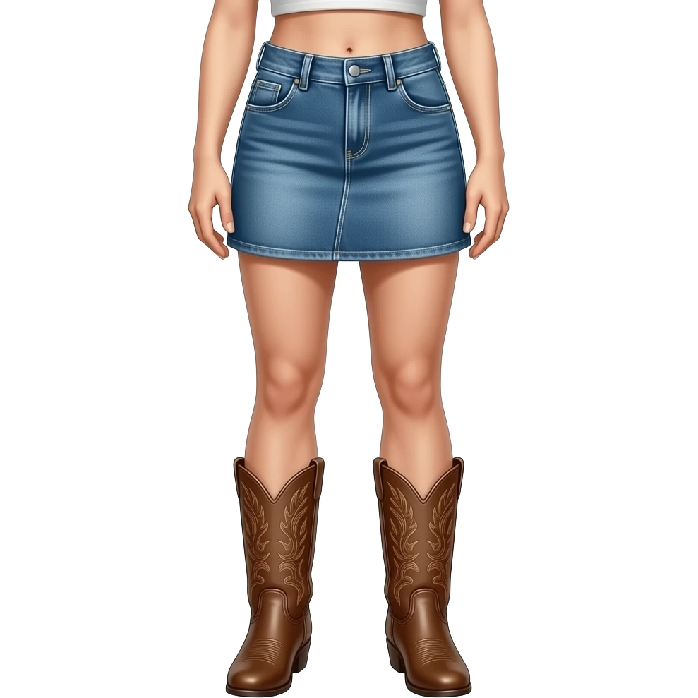 Can you add cowboys boots, short denim skirt to this image emoji