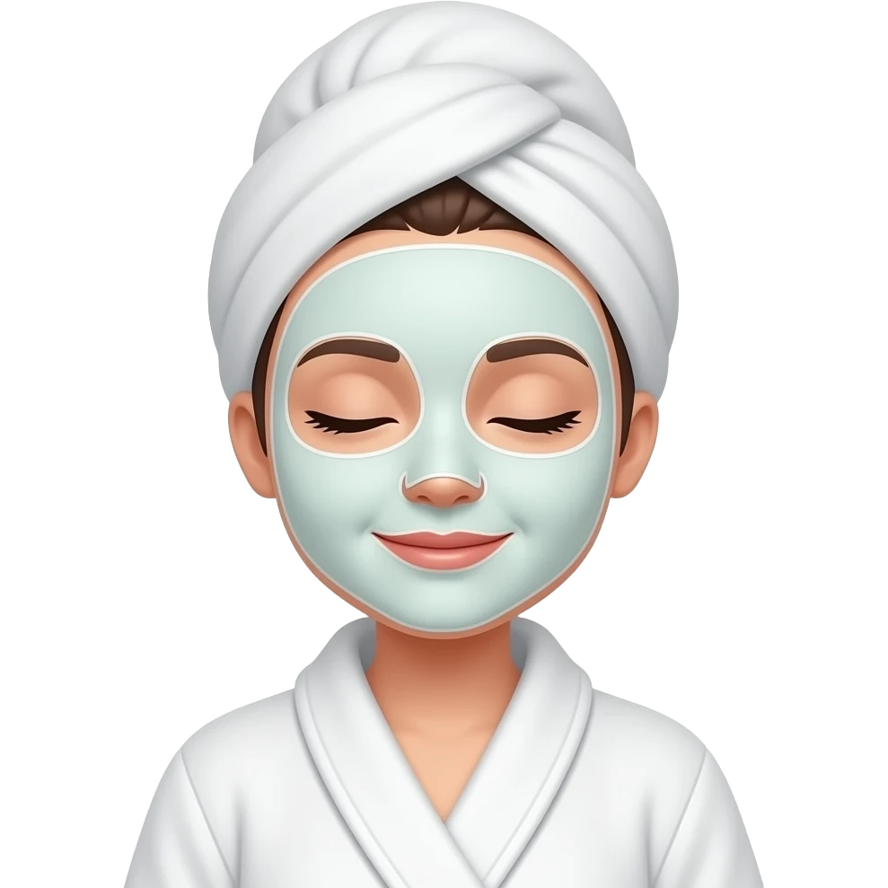 Chica relajada con bata y mascarilla emoji