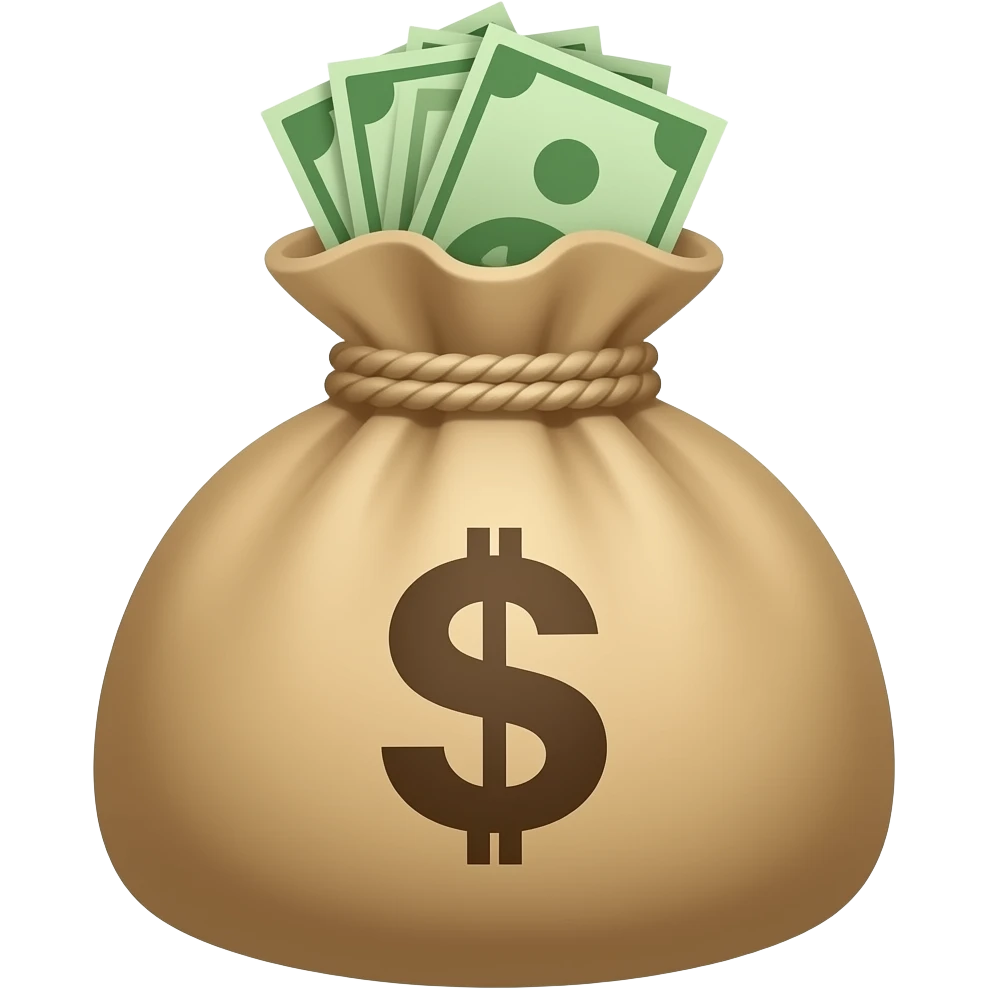 money sack, with little glimpse of money inside emoji