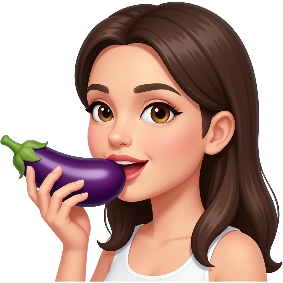 Woman licking eggplant emoji