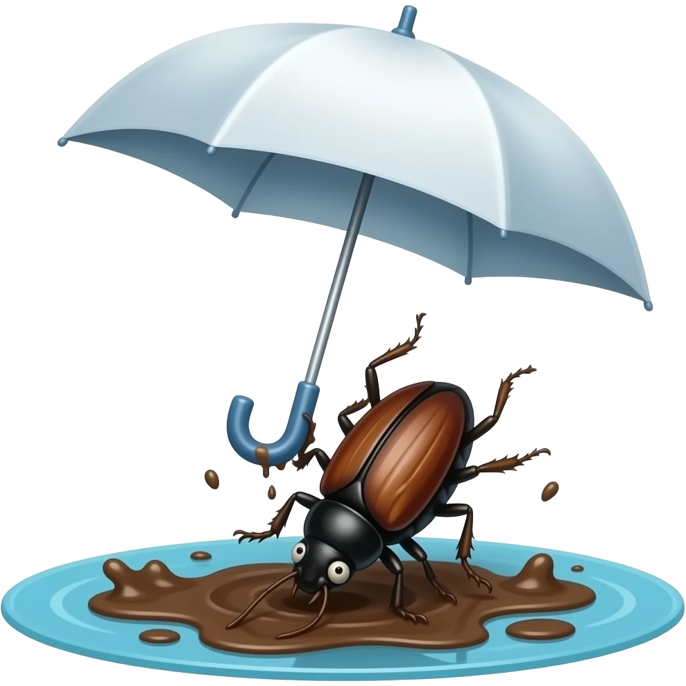 ugly bug flying to him again and falls into the mud after sneezing the umbrella in the pool is upside down an ugly duck is in the umbrella and is laughing at my uncle letter u emoji