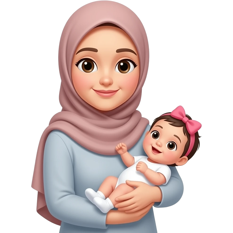 ام محجبة مع طفلة رضيعة emoji