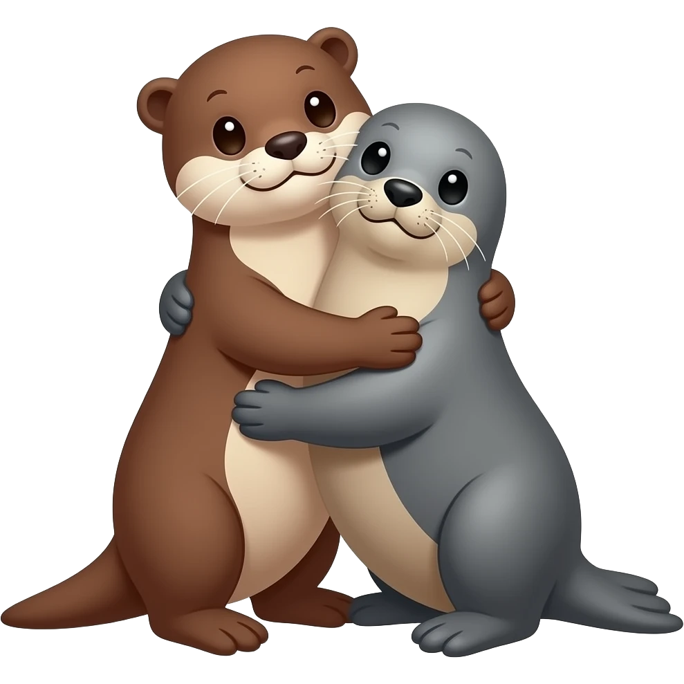 an otter and seal hugging emoji