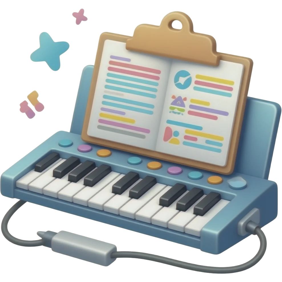 combination of electric keyboard and report, adding to cutest feeling emoji