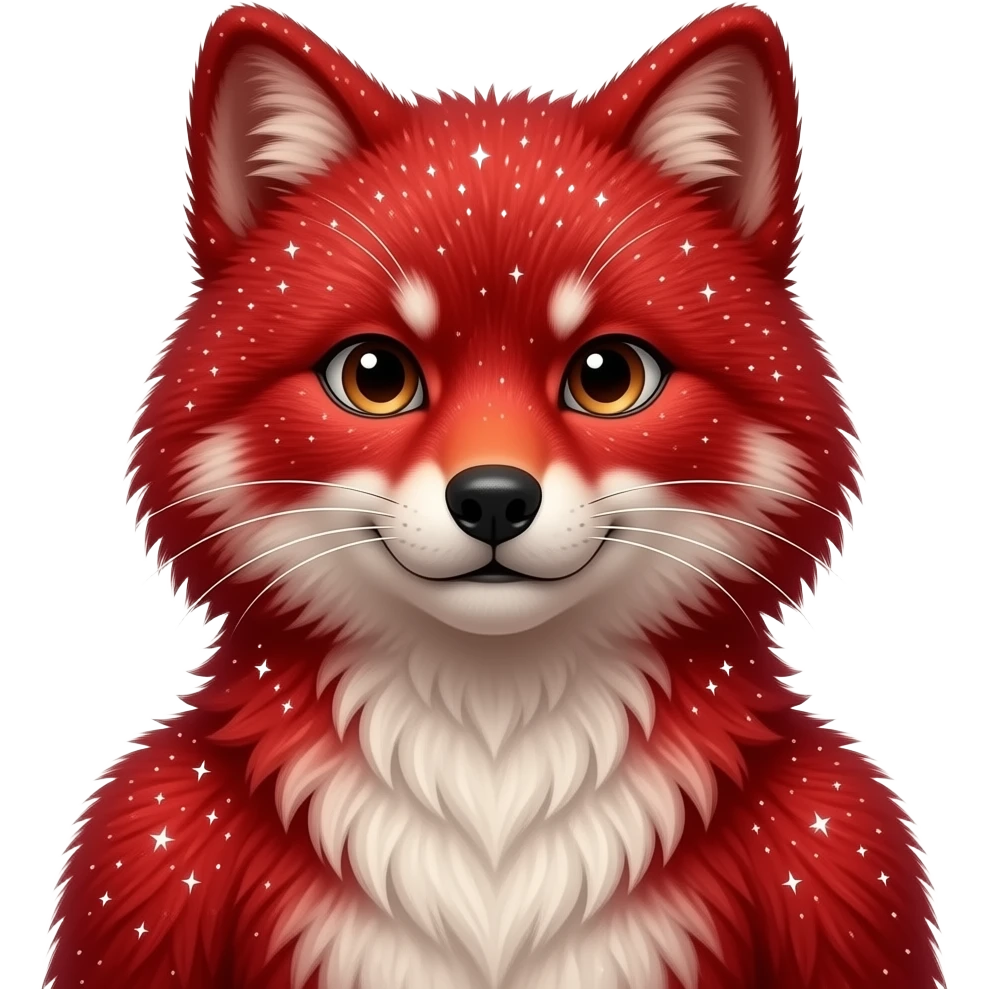 Hyper realistic fire red velvet fur soaked in starlight glitter and shadow gradients beautiful, shoulder bust emoji