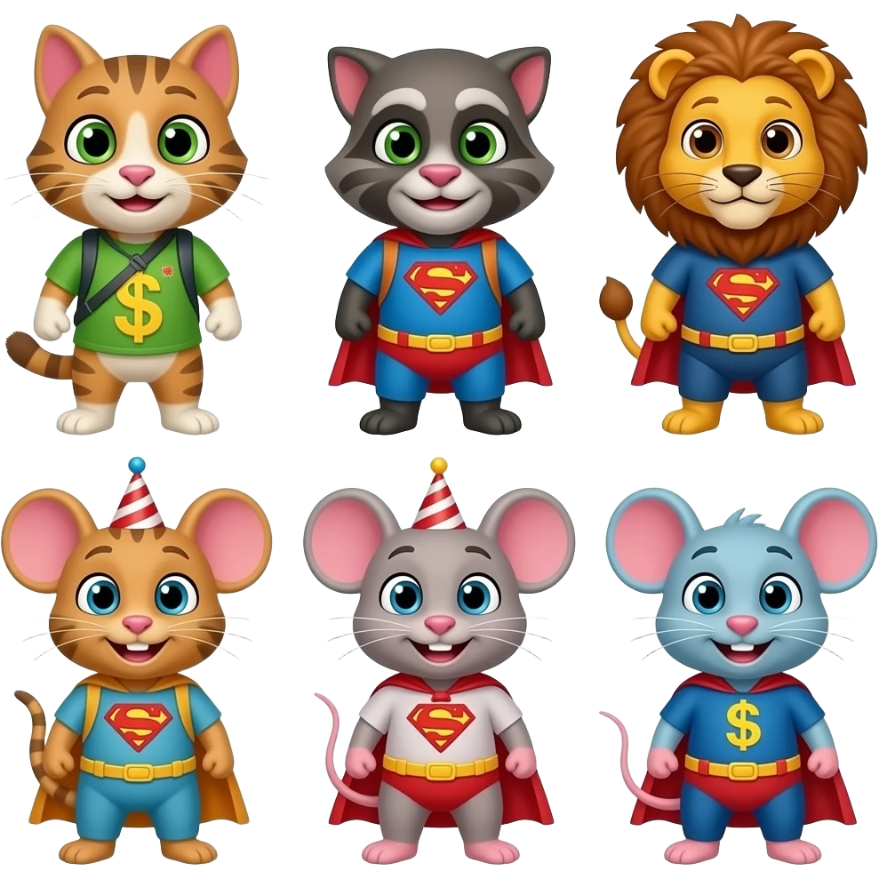 Mimi Talking Tom walking Mimi raccoon running money backpack with coin I add superhero Tom I add superhero lion I add superhero mouse Happy birthday mouse  superhero 3 mouse emoji