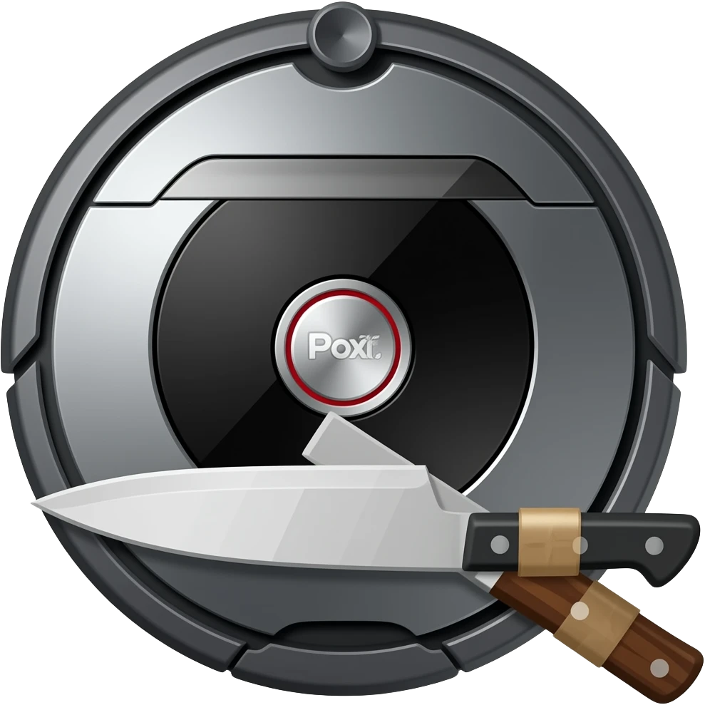 Roomba with a knife taped to it emoji