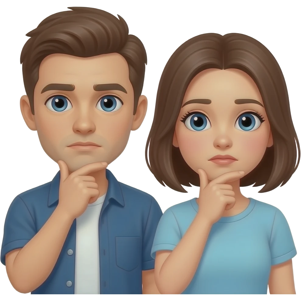 young couple doubt emoji