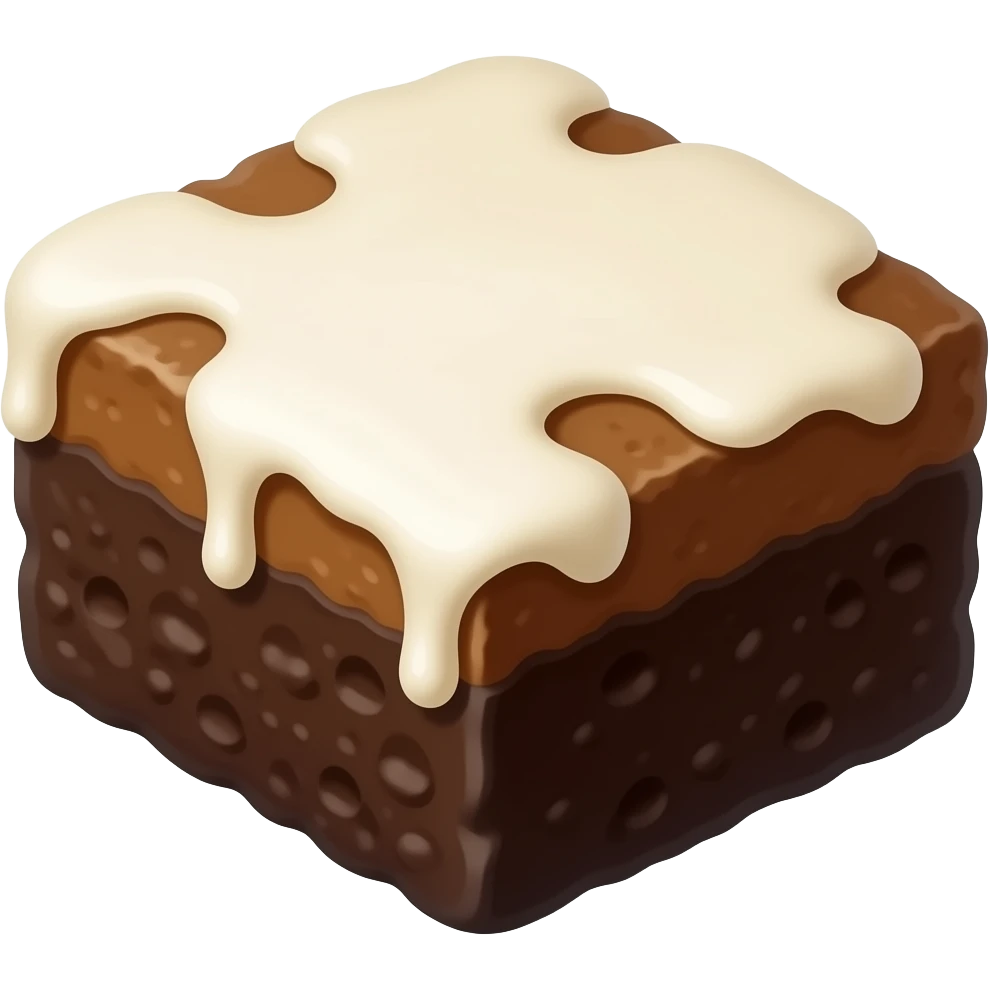Brownie with white frosting drizzling emoji