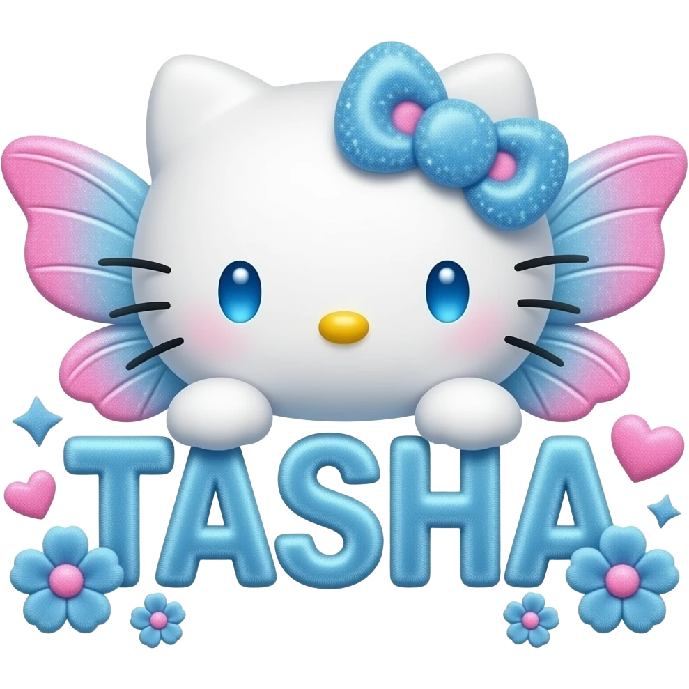 White velvety fur 3D hello kitty head with blue pink gradient 3D flower ...
