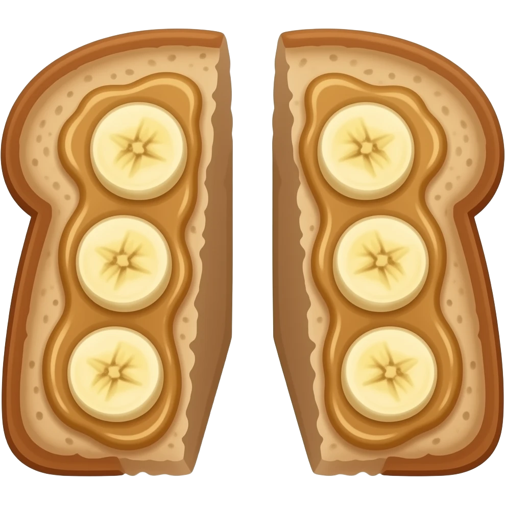 Peanut butter and banana honey sandwich sliced in half both pieces next to each other emoji