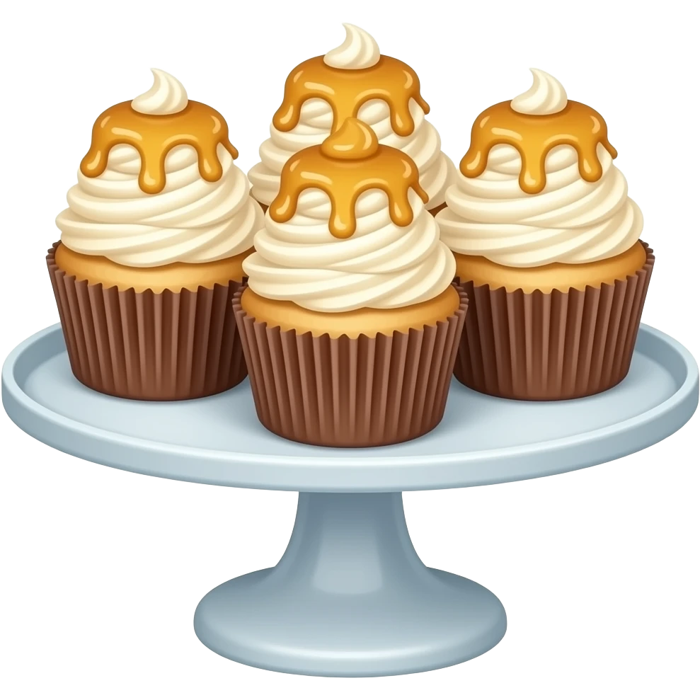 Cupcakes with pancakes as toppings on a cupcake stand emoji