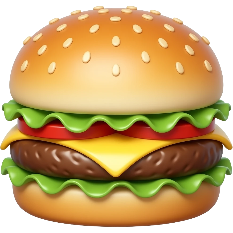 Create high-quality glossy emojis with a vibrant modern style.Make the emojis look premium, shiny, and eye-catching with bright highlights, smooth gradients, soft reflections, and glowing details. Burger  emoji emoji