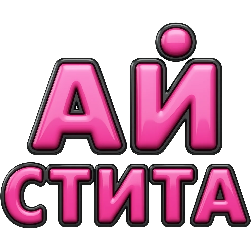 Glossy pink 3D text “АЙ СТИГА” in Cyrillic, Twitch emote style, thick black outline, transparent background, centered composition emoji