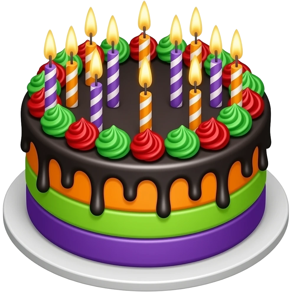 Halloween birthday cake, with black orange, green, red, and purple emoji
