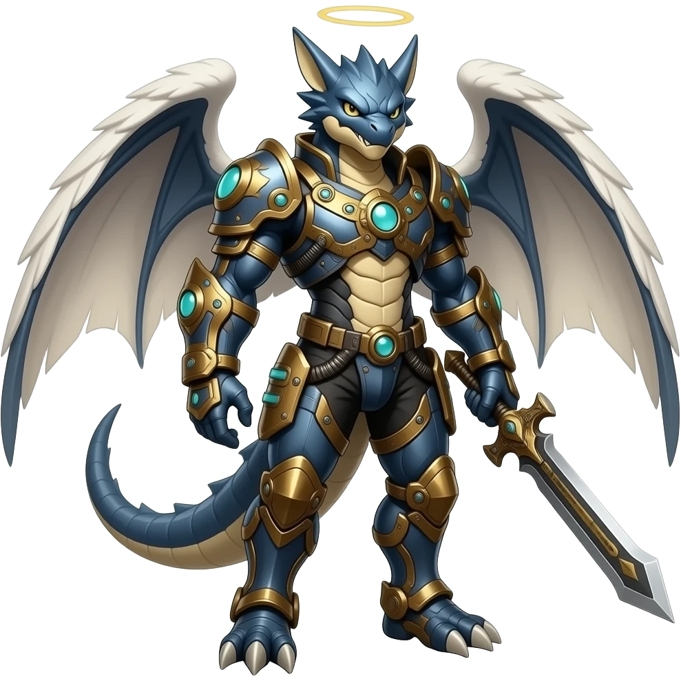 Angelic ancient vintage fantasy-Cyberpunk-Steampunk-Genesect-Salamence-Tyranitar-Brony-Vernid-Fionbri-Fakémon-animal-hybrid, full body emoji