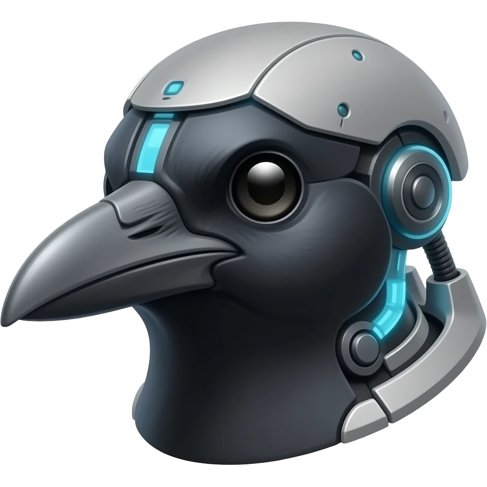 A robotic cyborg magpie head emoji