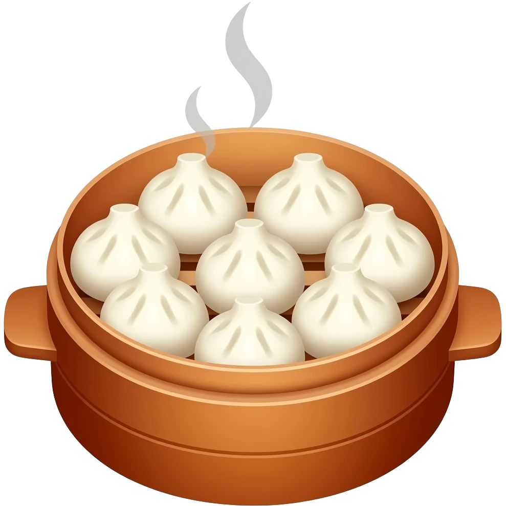 빨간 동그란만두 찜기 김 모락모락 emoji