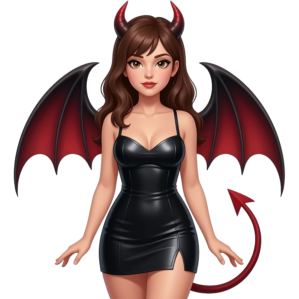 female devil sexy with wings, tail and tight short dress brown hair and normal ears emoji