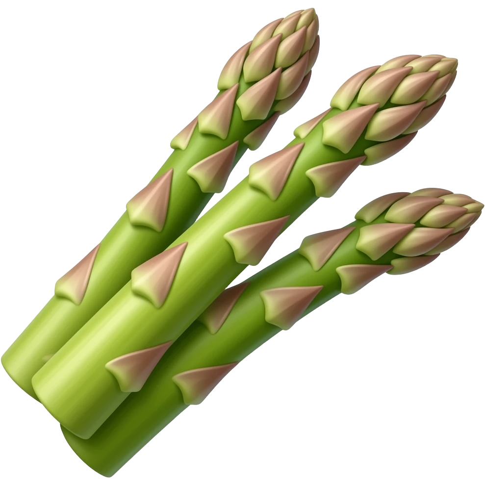 Three delicate asparagus spears all going in the same direction and touching each other emoji