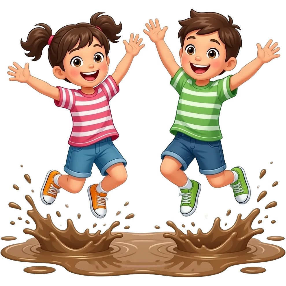 Two children jumping in a mud puddle emoji
