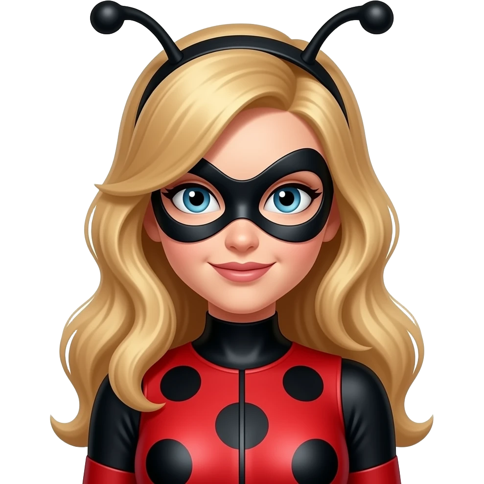 Uma super heroína com traje de Ladybug emoji