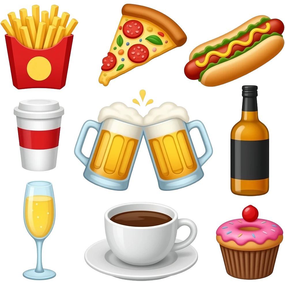 🍔🍟🍕🌭🥤🍷🍸🥃🍺🍻🥂☕️🍩🧁 emoji