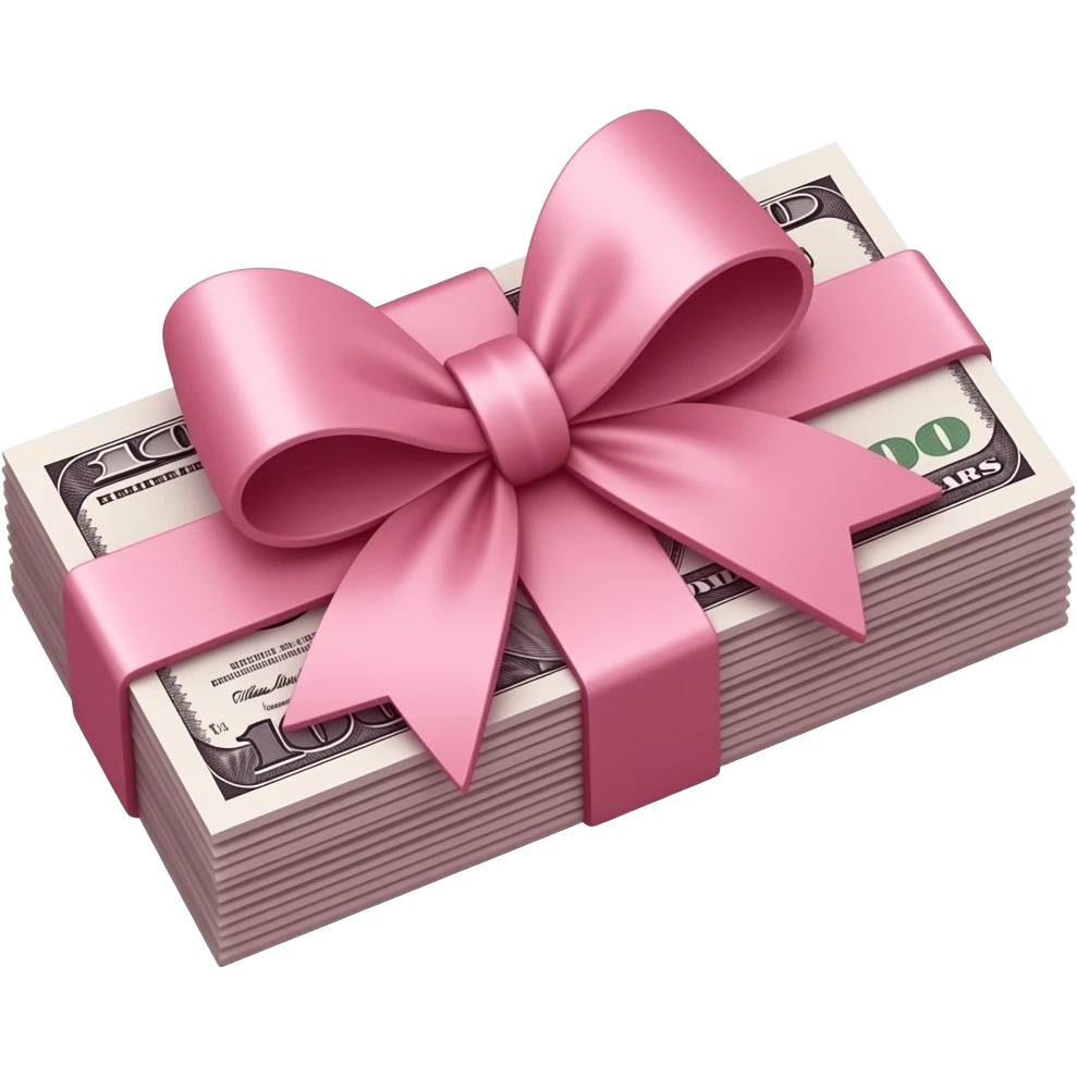 darker burgundy paper money wrapped in a pink bow emoji
