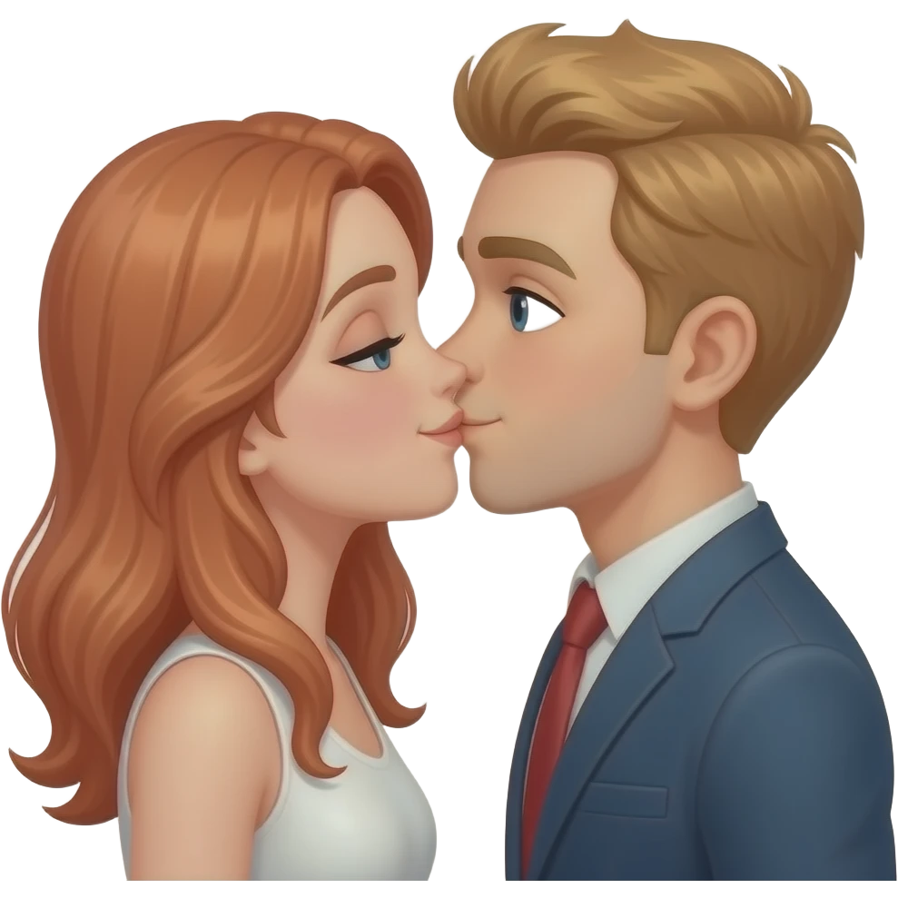 👩‍❤️‍💋‍👩 as a light redhead and someone with red-blonde hair emoji