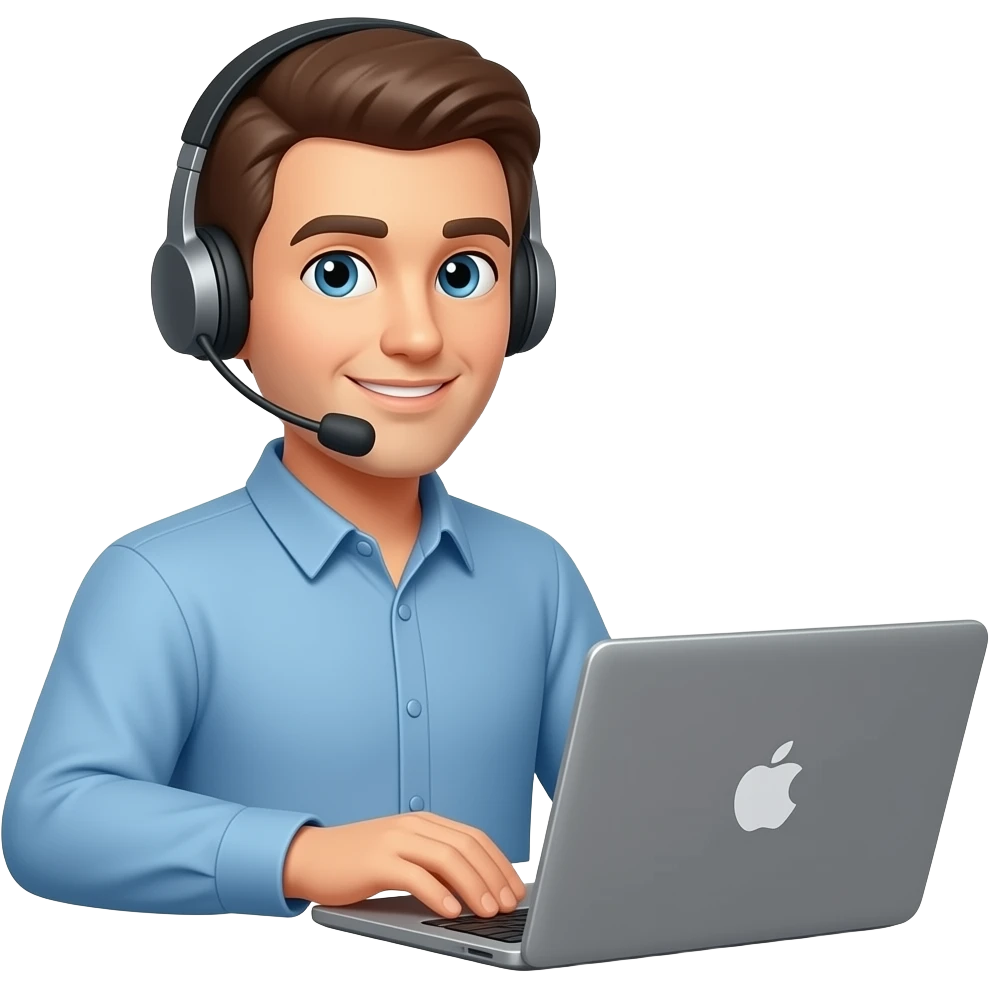 man with headset on laptop emoji