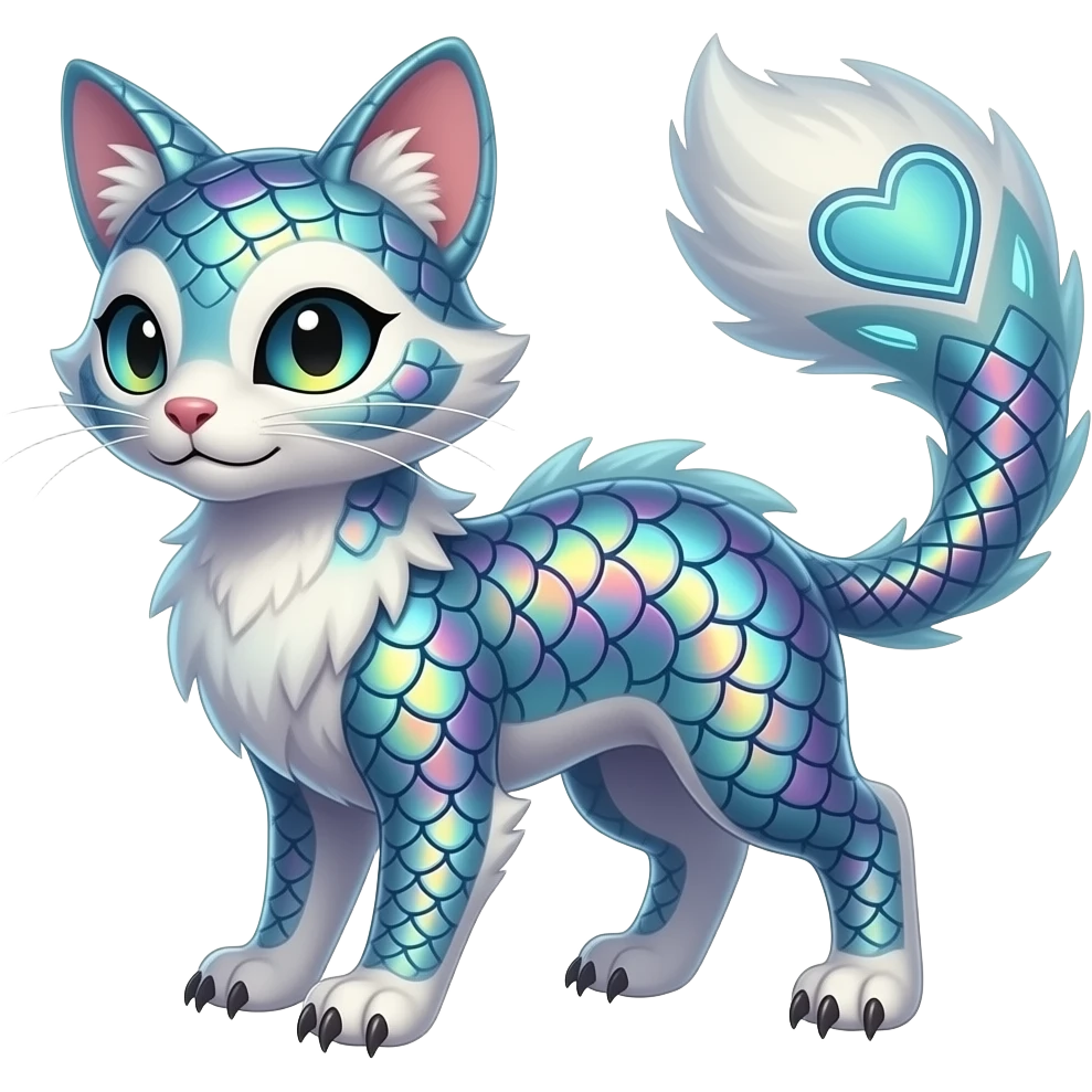 Colorful scaly soft spunky elegant thin Realistic tall slim unique fantasy original shiny smooth soft flurry edgy cool Civet-Absol-Sprigatito-Vaporeon-Fakémon-hybrid with tribal chevron heart floral lightning bolt strikes damask paisley markings emoji