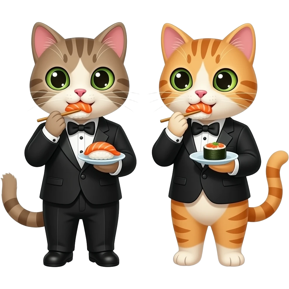 two girls cats dressed in tuxedos eating sushi emoji | AI Emoji Generator
