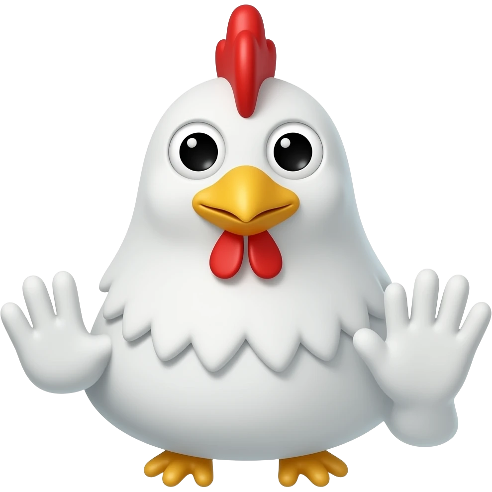 white chicken hand puppet with black eyes emoji