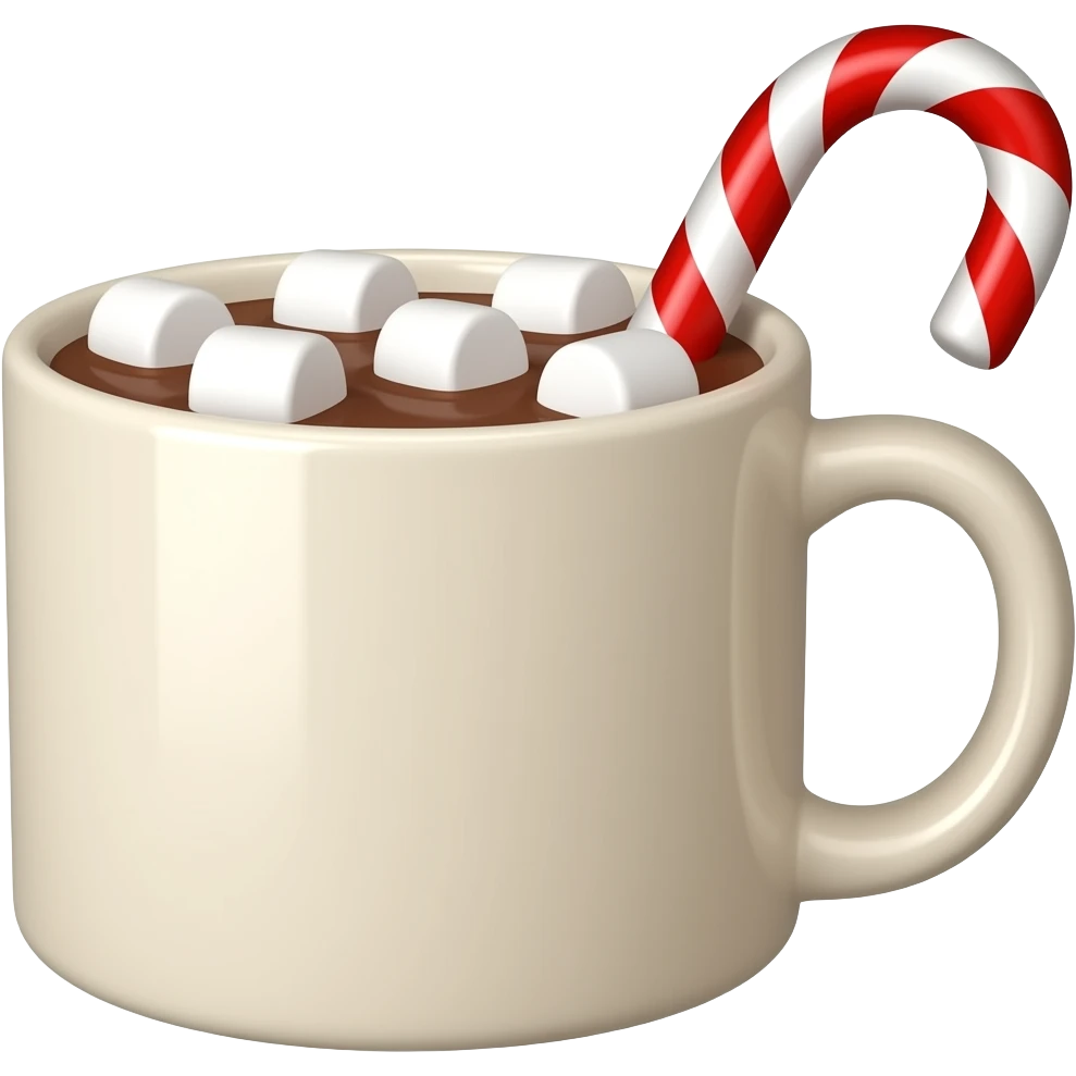 hot chocolate mug with marshmallows and candy cane emoji