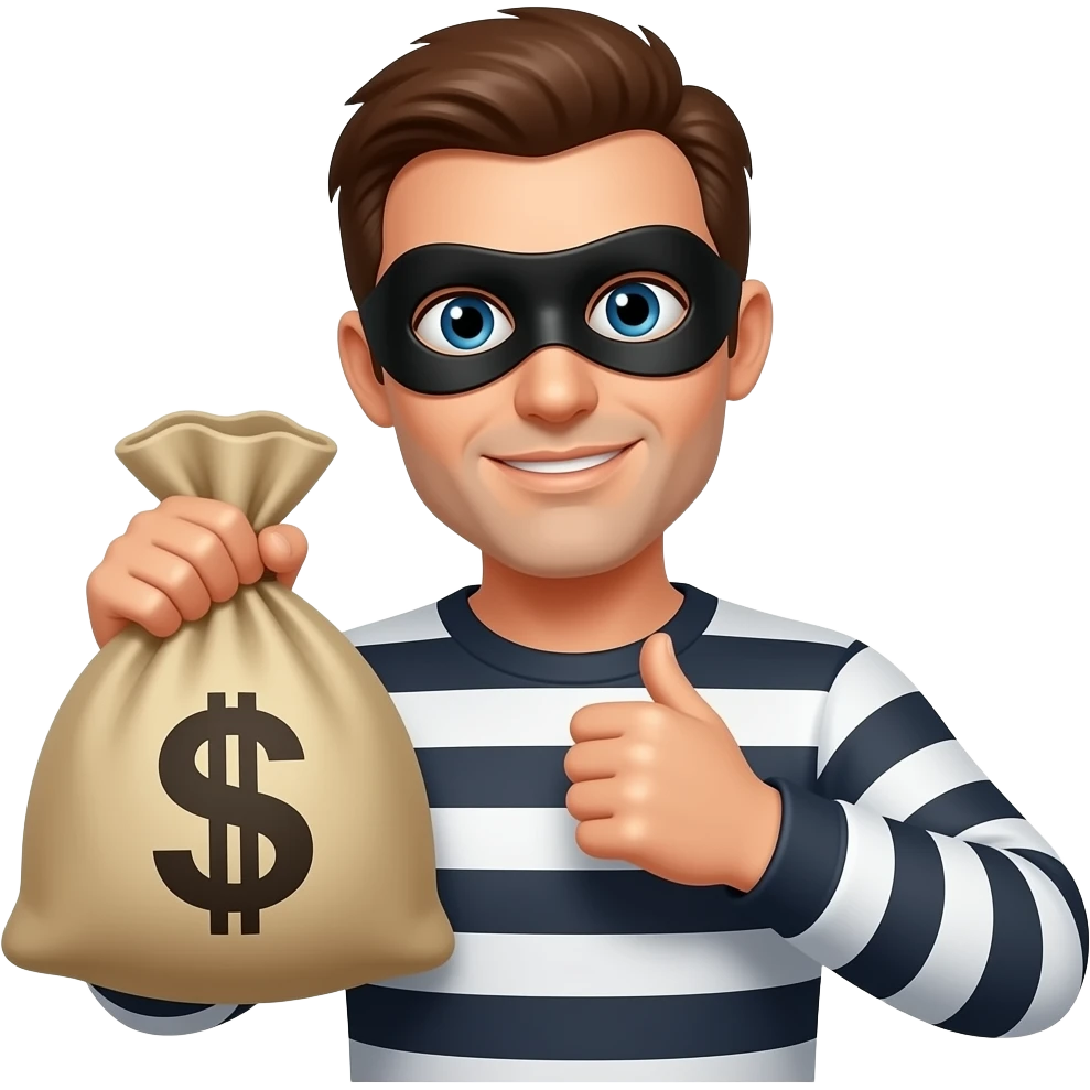 Robber with striped shirt with a mask and money bag emoji
