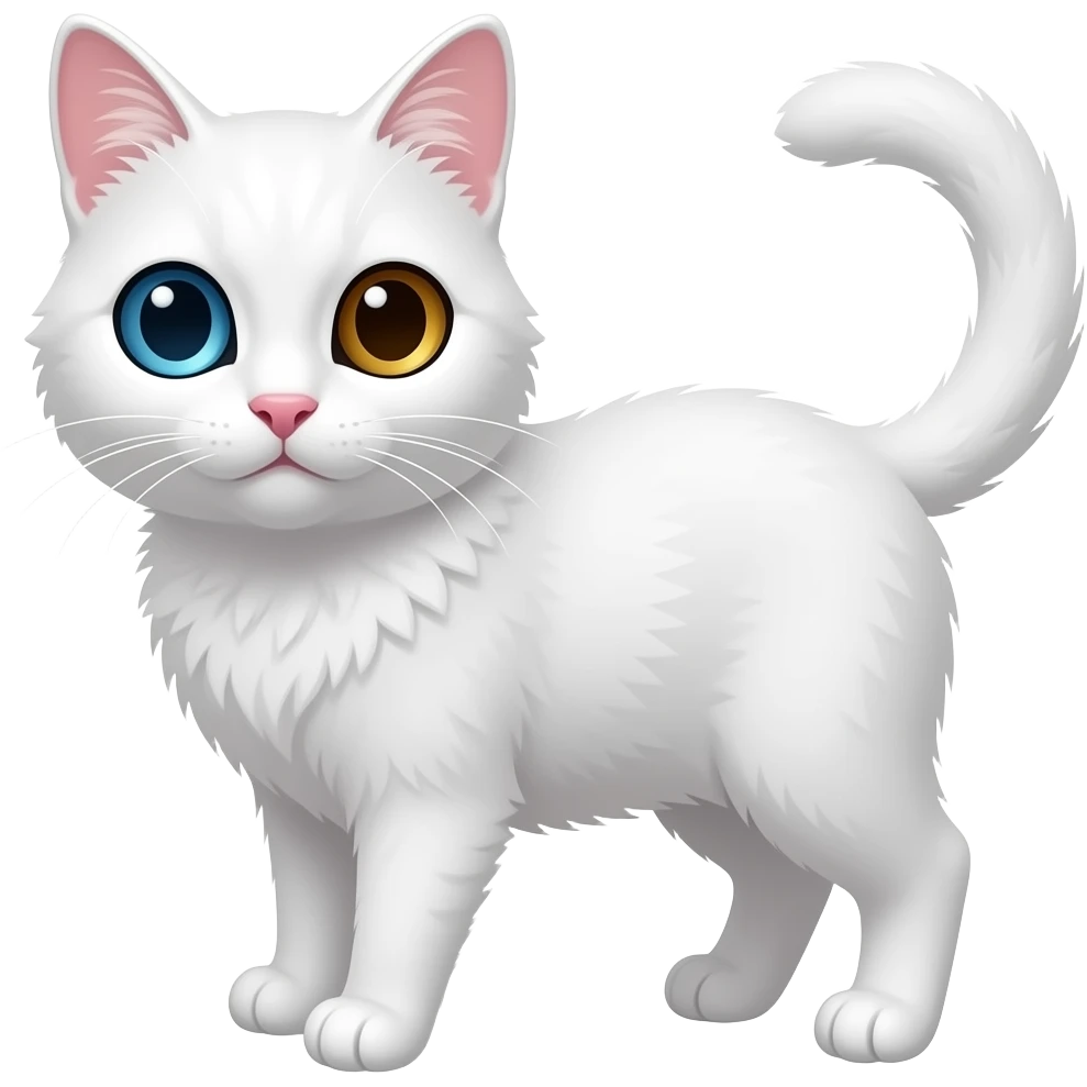 Белый кот с разным цветом глаз. Левый глаз голубой,правый карий emoji