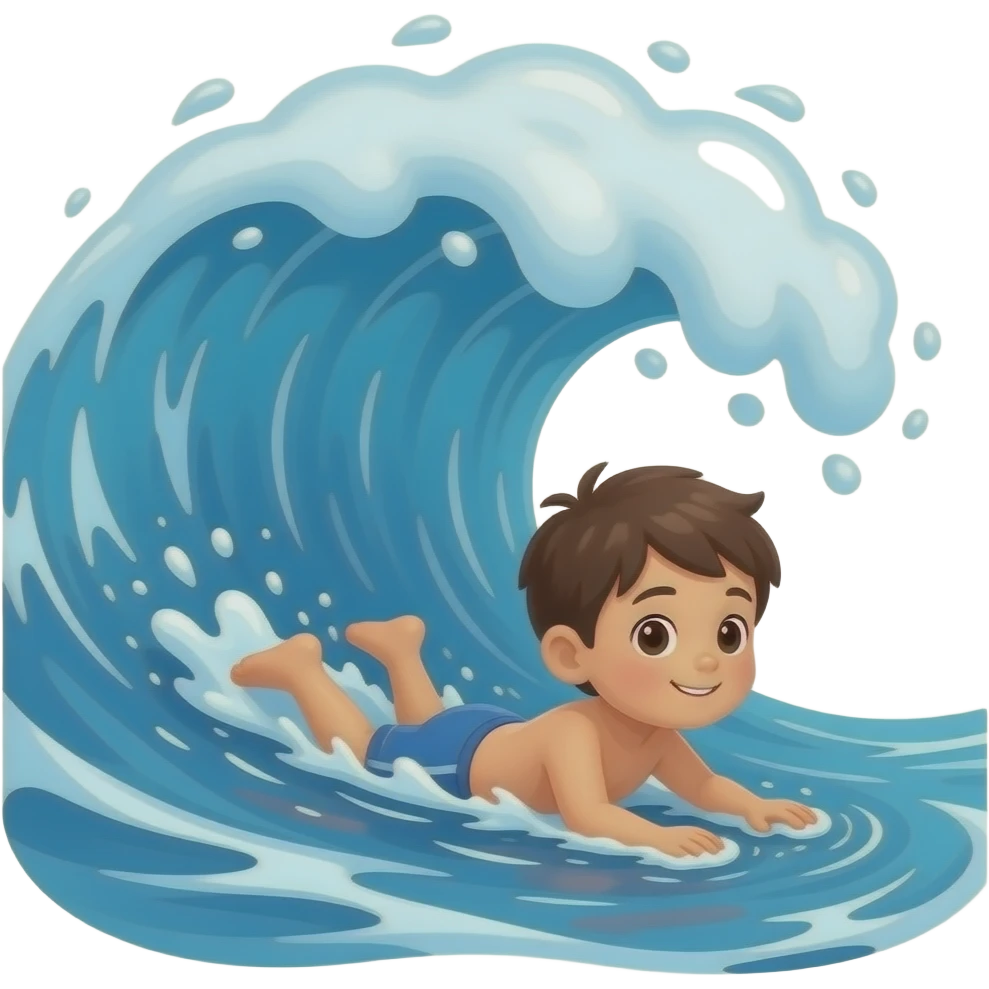 A kid swims in the sea with big waves emoji