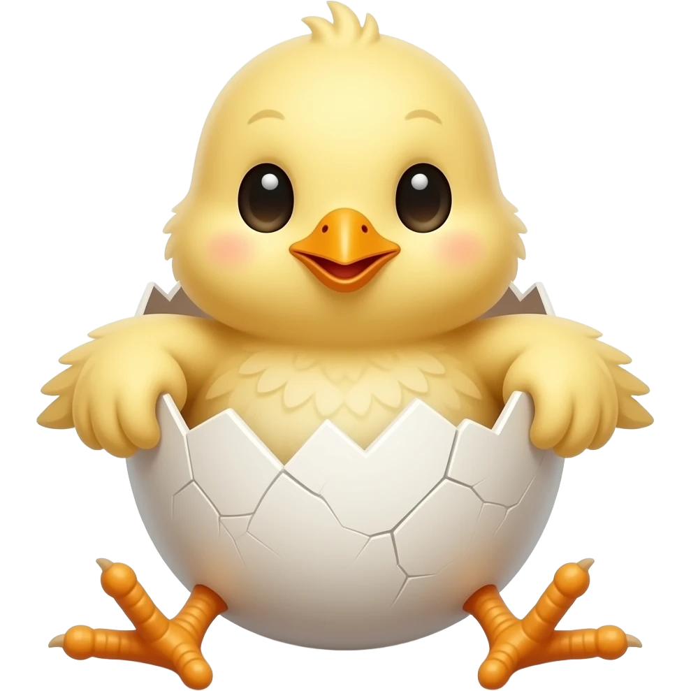 The chick sits in the shell of a broken egg, holding on with its wings, with its legs emoji