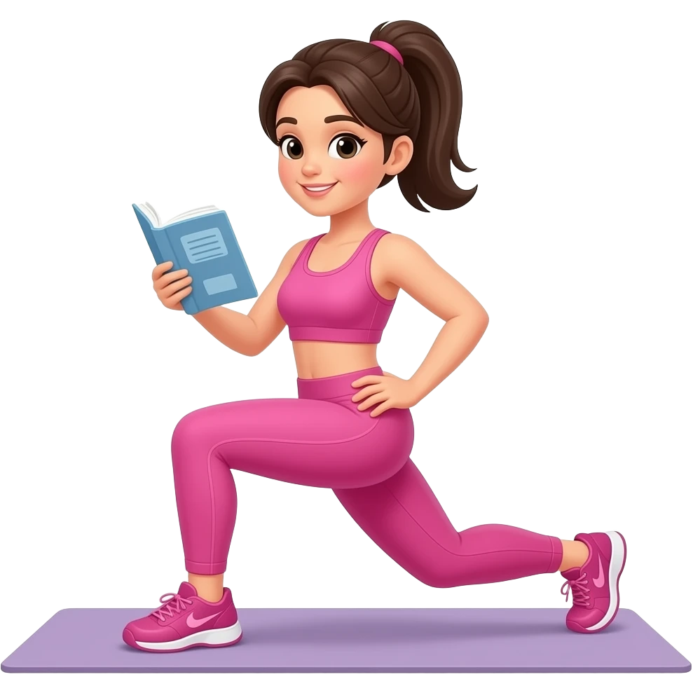 边健身边看书的女孩，整体符合粉嫩芭比公主风 emoji