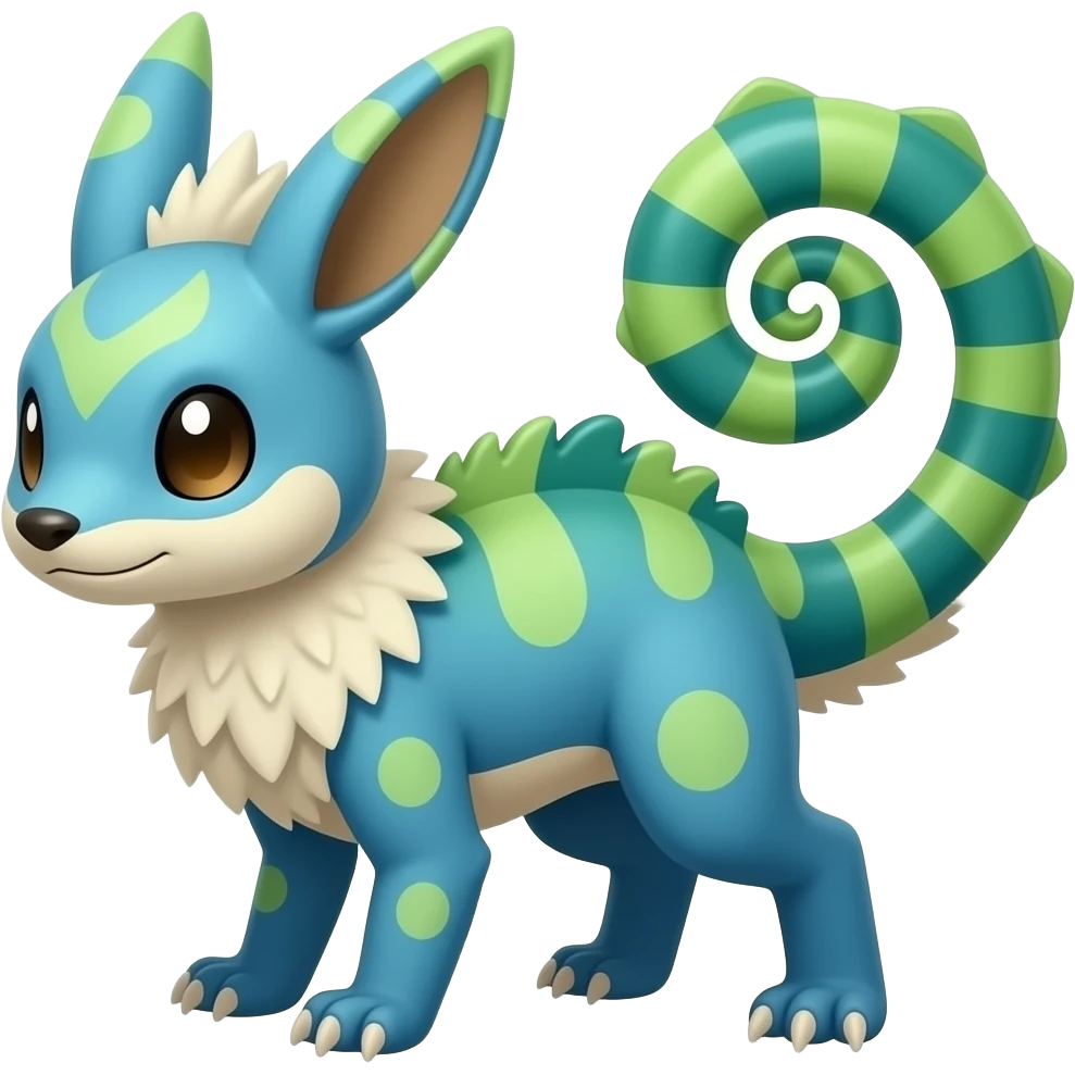 Furret-Amaura-Vaporeon-Litten-hybrid with a chameleon tail emoji