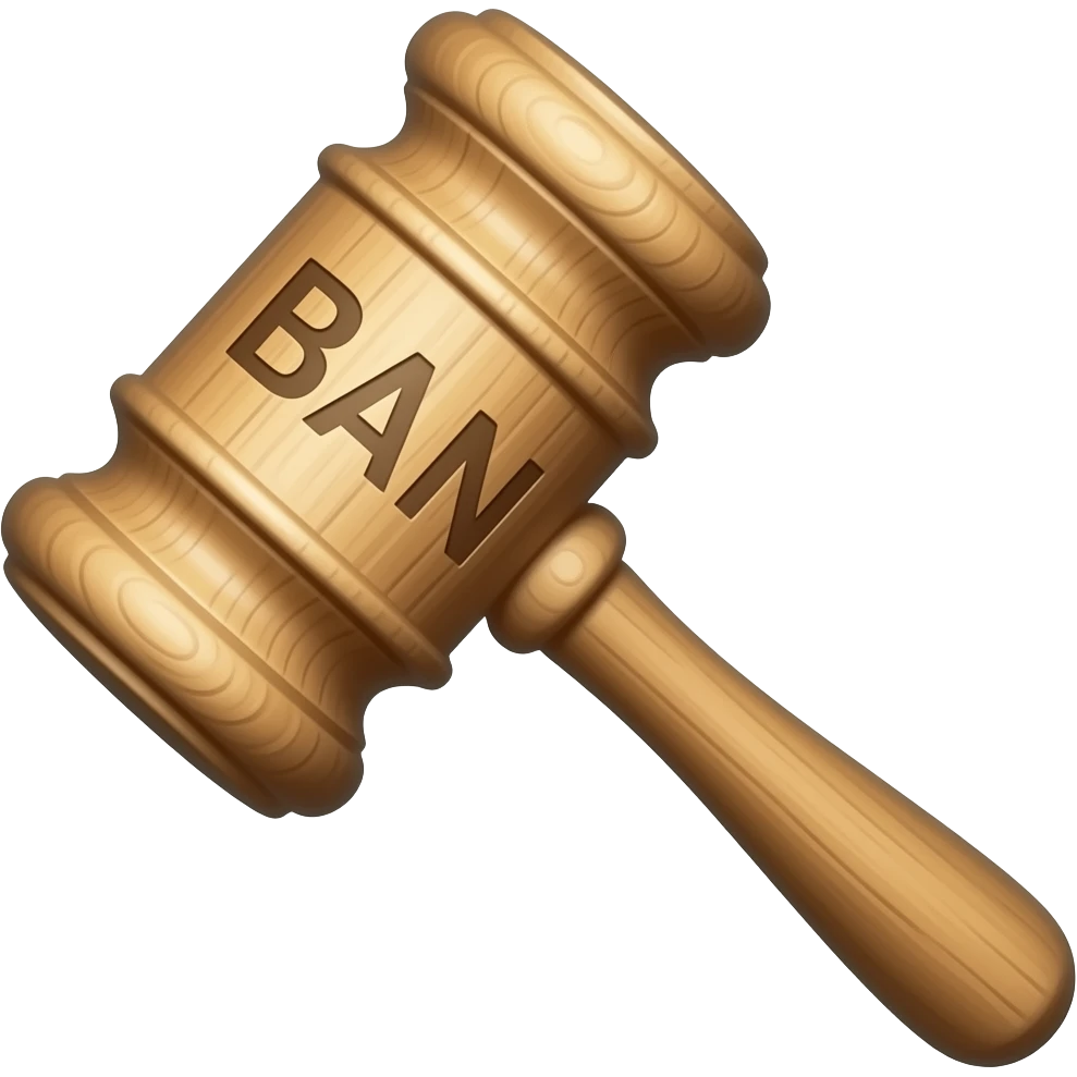 Wooden mallet with ban written on the front emoji