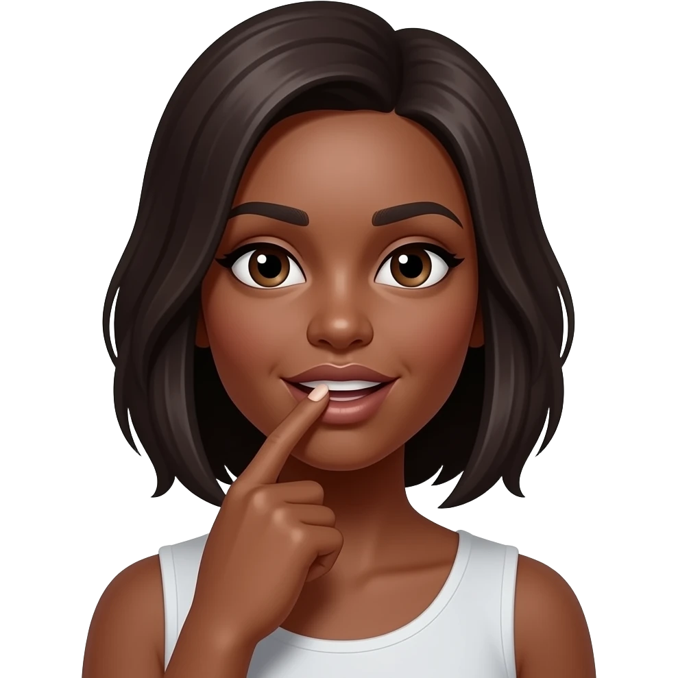 Woman biting pointer finger brown skin emoji