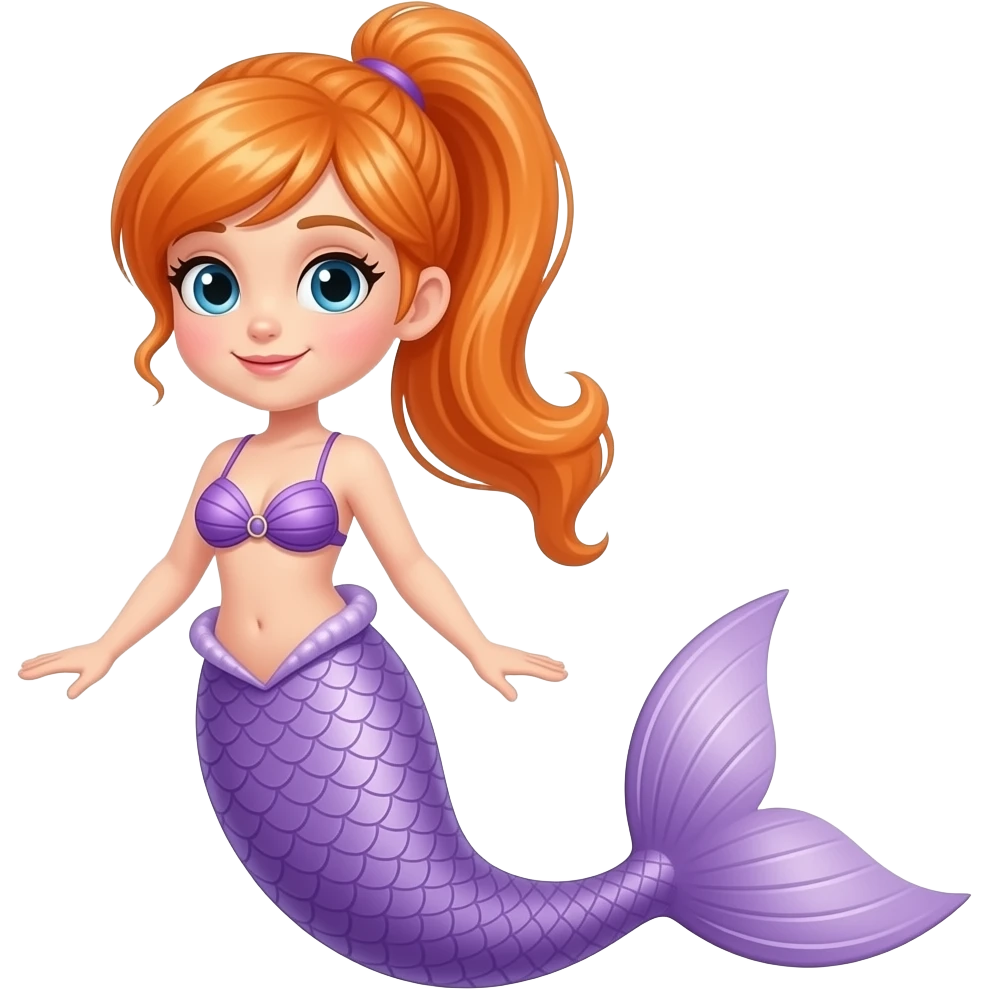 A purple mermaid with a Orange ponytail hair a purple Seashell bikini and a purple mermaid tail emoji