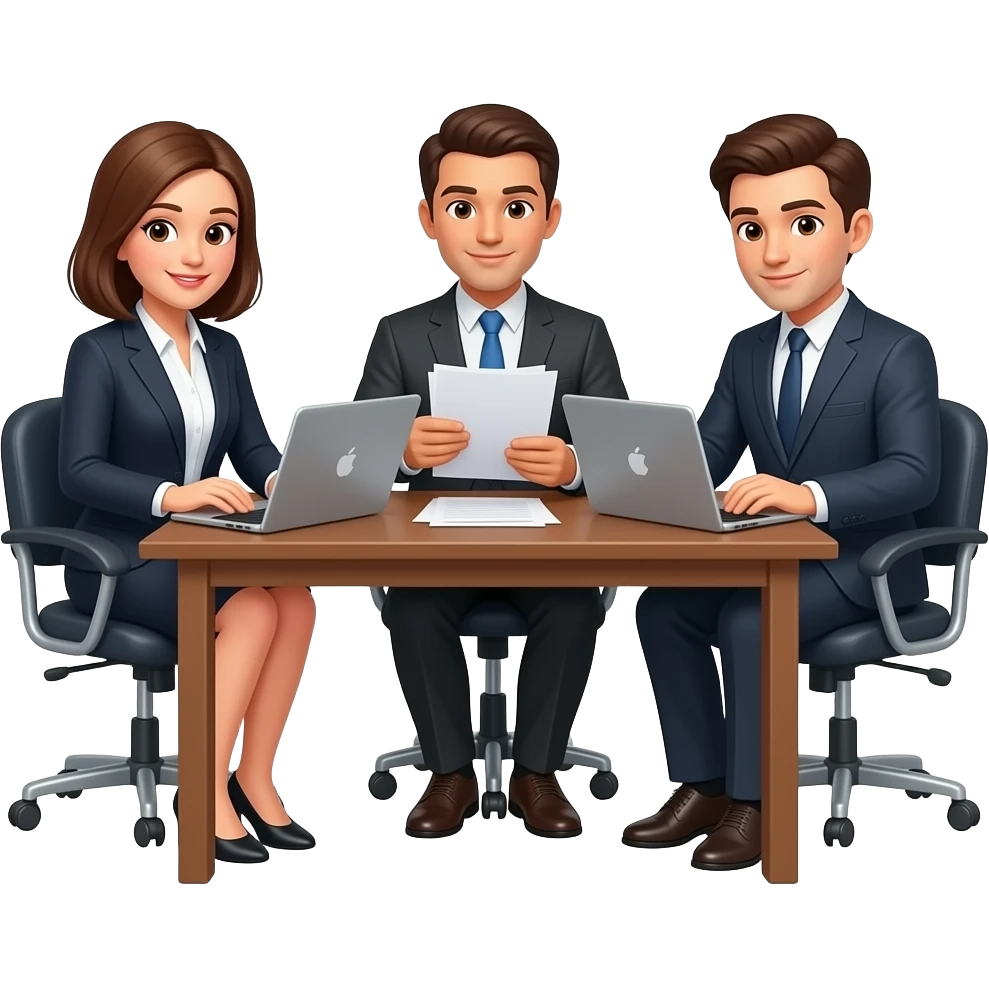 3 loan officers working on table emoji