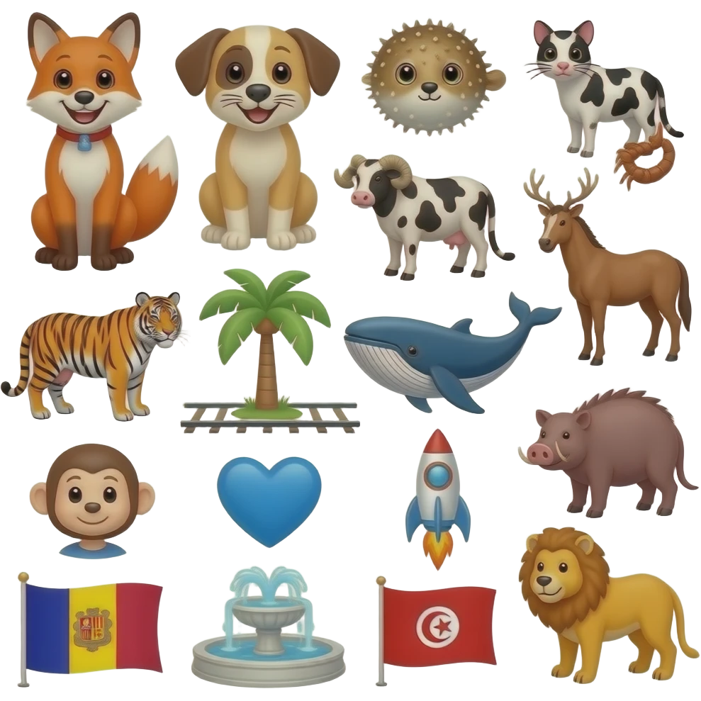 🤣🦊😁🐶🐡🐱🦂🐄🐅🐏🐋🦌🐉🐖🐕🐁🐎🐒🐈🐦🐗🧍‍♀️🐟🚀🩵🌳🛤🛣🌴🏕🗿🇦🇩🦥🔞🧖‍♂️⛲️📧🇹🇦🔜🦁 emoji