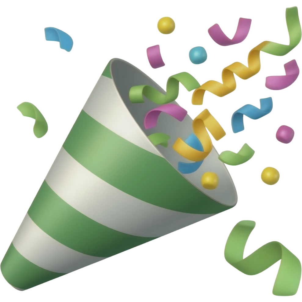 ios emoji style green party popper  with some confetti flying out from inside emoji