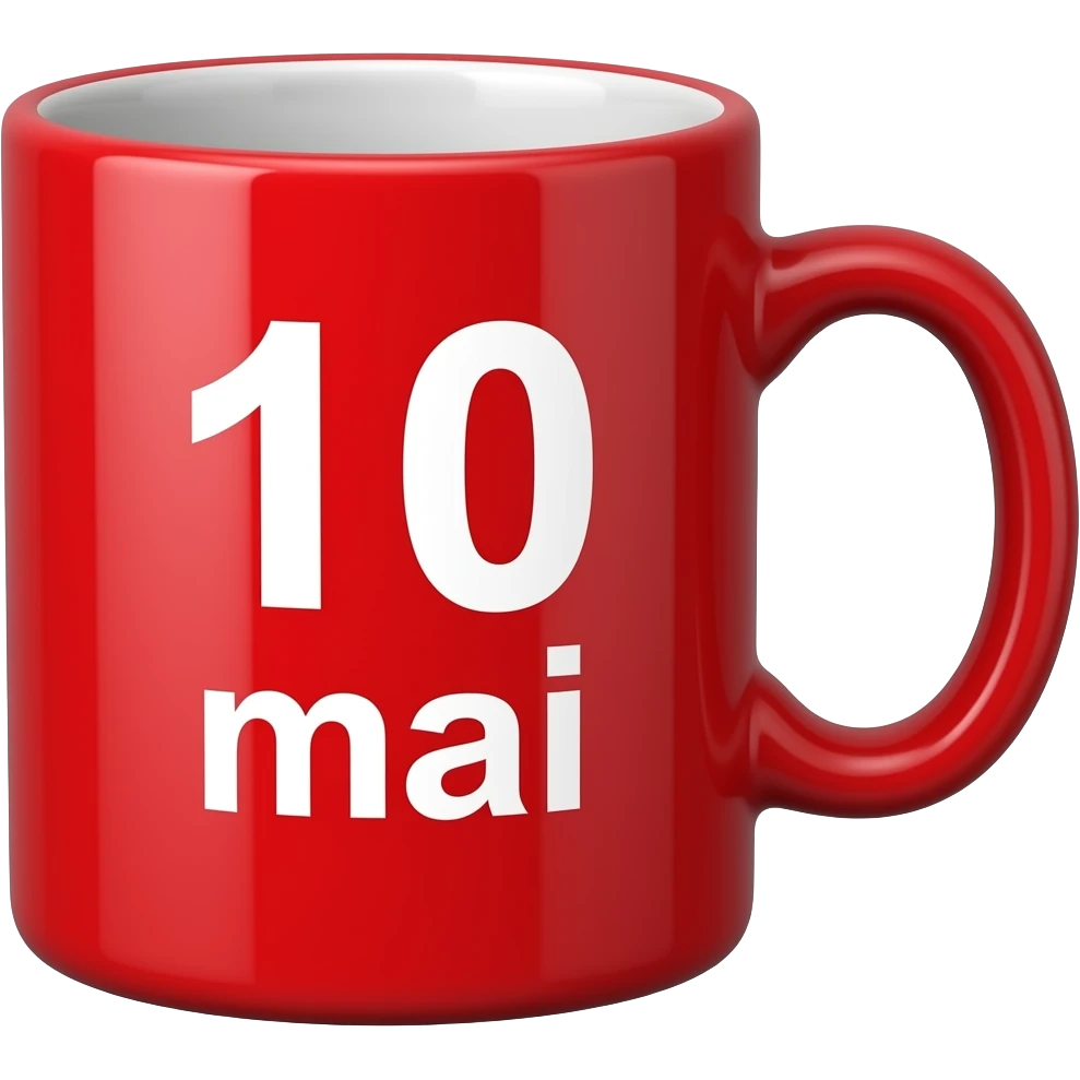 Filiżanka z kawą czerwona biały napis 10 mai emoji