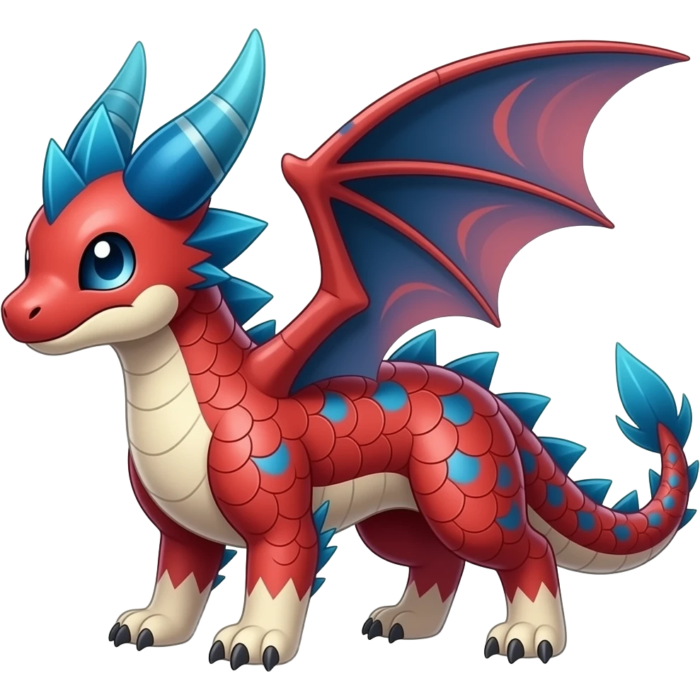scaly shiny feathered spiky patterned tribal-patterned digitigrade quadrupedal Red and blue Vaporeon-Salandit-Toothless-hybrid emoji